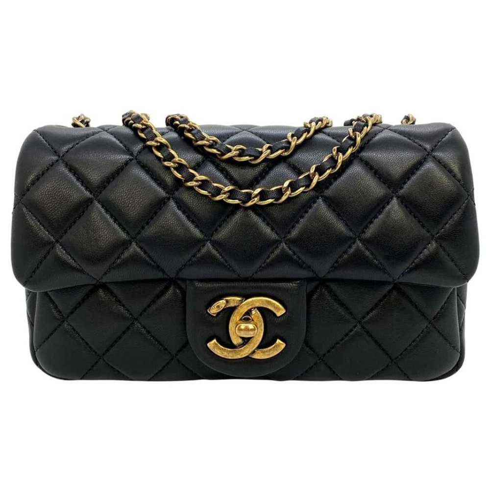 Chanel Black Quilted Lambskin Flat Bag